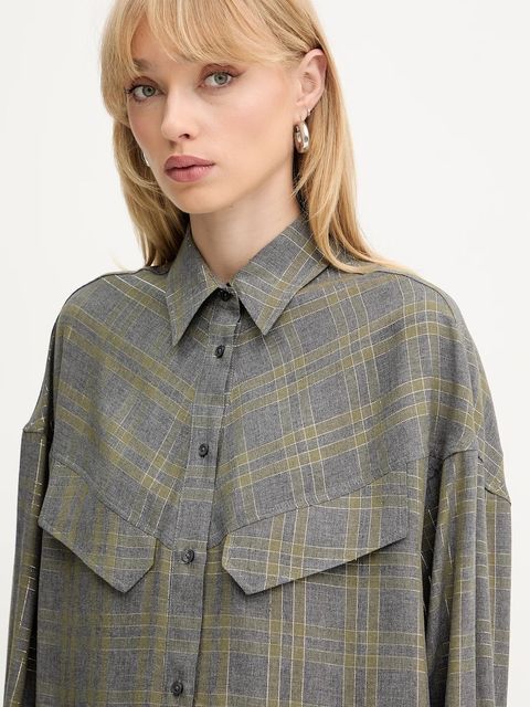 BOSS Orange koszula damska kolor szary relaxed z kołnierzykiem klasycznym 50548656