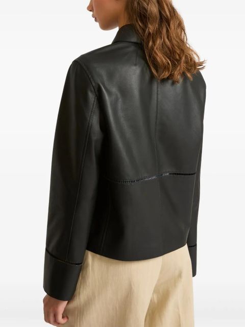 Yves Salomon ladder-stitch leather jacket - Black