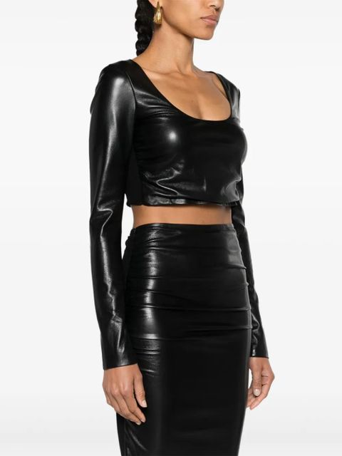 Nanushka scoop-neck ruched crop top - Black
