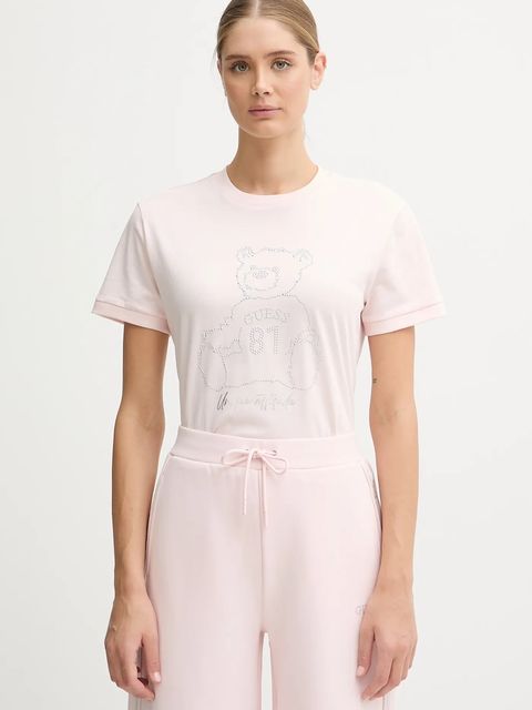 Guess t-shirt bawełniany damski kolor różowy V5BI16 K8FQ4 - zdjęcie produktu nr 1