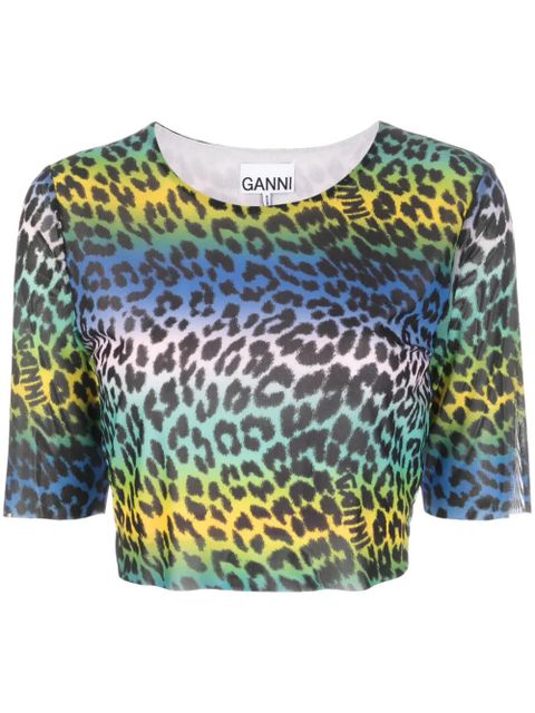 GANNI leopard-print crop T-shirt - Green - zdjęcie produktu nr 1