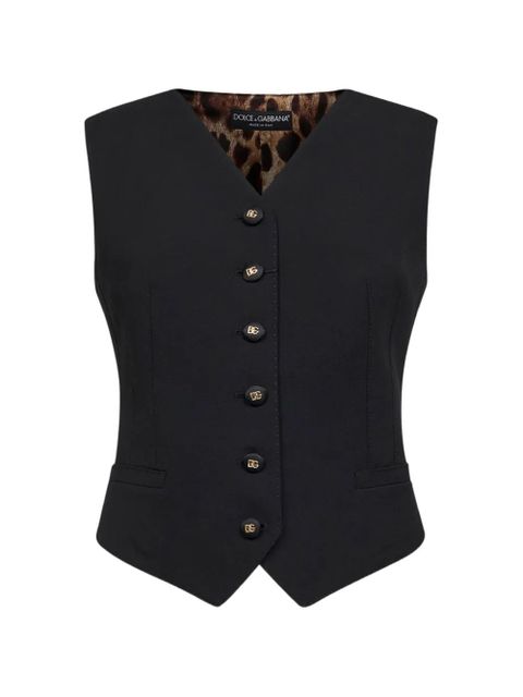 Dolce & Gabbana leopard-print V-neck waistcoat - Black