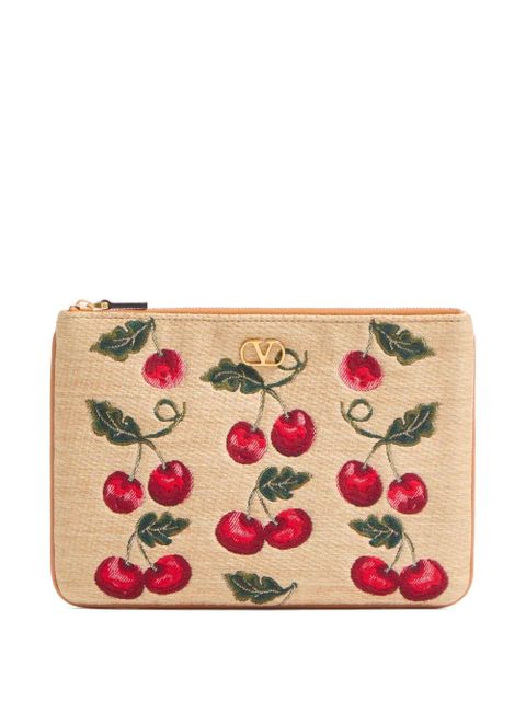 Valentino Garavani VLogo Signature Cherryfic-print clutch bag - Neutrals