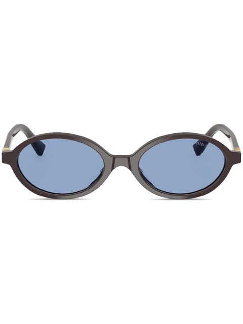 Miu Miu Eyewear logo-plaque oval sunglasses - Brown - zdjęcie produktu nr 1