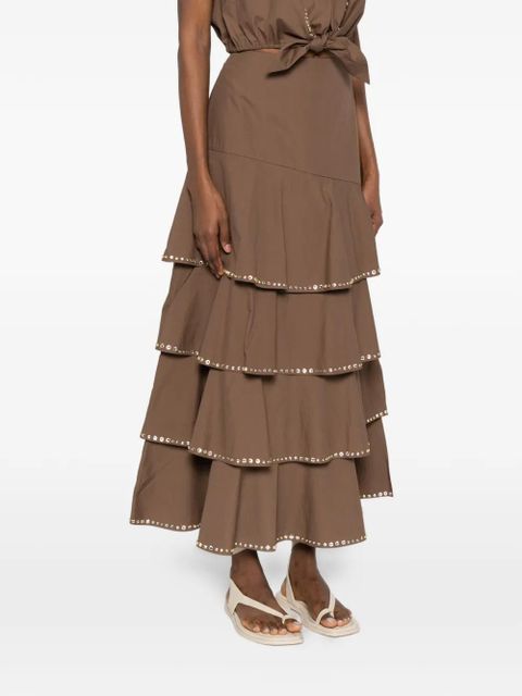 SANDRO crystal-embellished A-line midi skirt - Brown