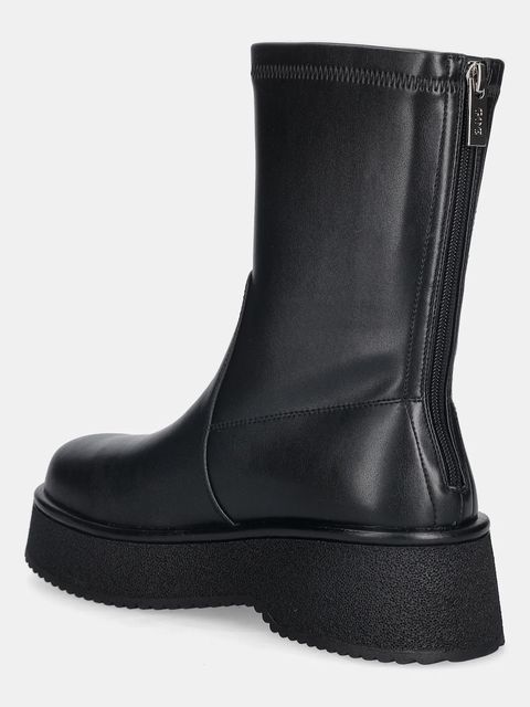 GOE botki skórzane damskie kolor czarny na platformie lekko ocieplone SS2N4142 BLACK