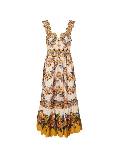 FARM Rio Hilo floral-print scalloped dress - Neutrals - zdjęcie produktu nr 1