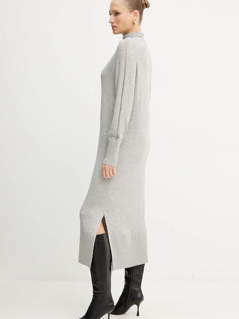 BOSS Orange sukienka z wełną kolor szary maxi prosta 50548961 - zdjęcie produktu nr 2