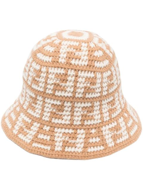 FENDI knitted logo-pattern bucket hat - Brown - zdjęcie produktu nr 1