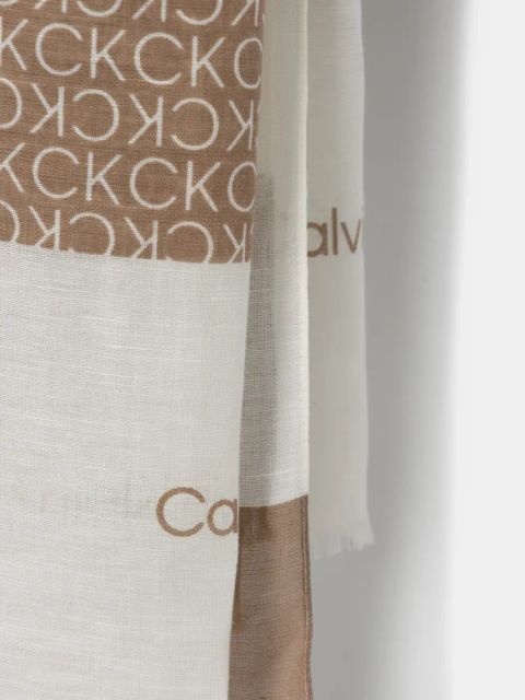 Calvin Klein szalik z lnem kolor beżowy wzorzysty K60K612895