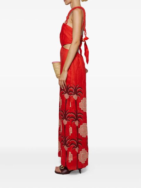 Johanna Ortiz cut-out palm-tree print dress - Red
