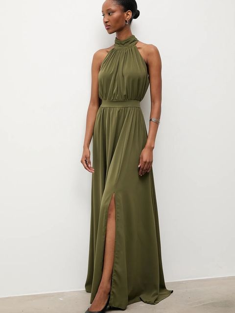 Answear.LAB sukienka kolor zielony maxi rozkloszowana