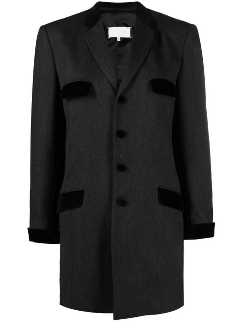 Maison Margiela velvet-trim wool single-breasted coat - Grey - zdjęcie produktu nr 1
