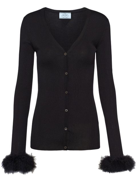 Prada ribbed-knit silk cardigan - Black - zdjęcie produktu nr 1