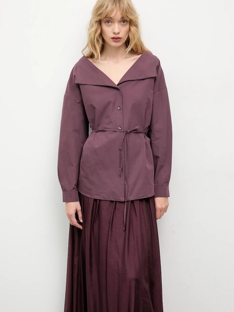 Answear.LAB koszula bawełniana damska kolor bordowy regular z kołnierzykiem klasycznym