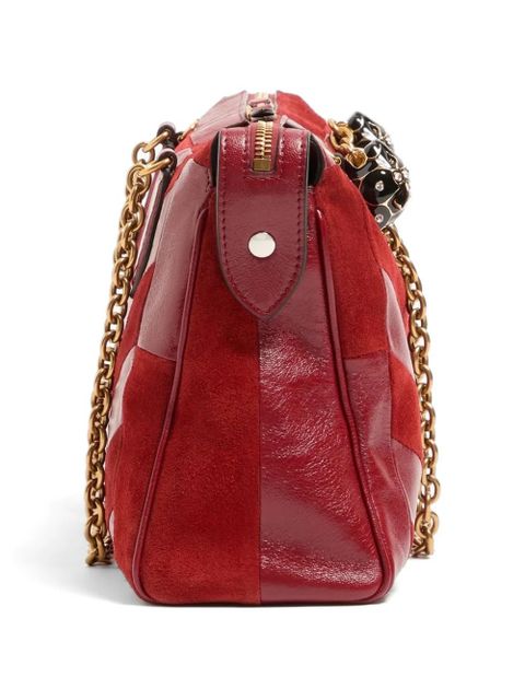 Valentino Garavani Panthea medium shoulder bag in suede and nappa with Chevron motif - Red