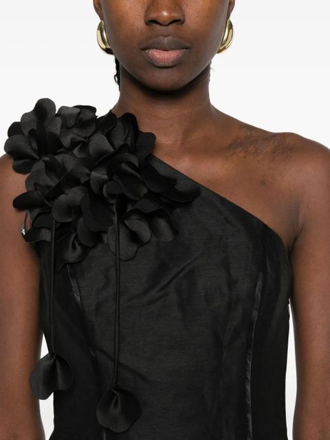 Aje Camille floral-appliqué one-shoulder mini dress - Black