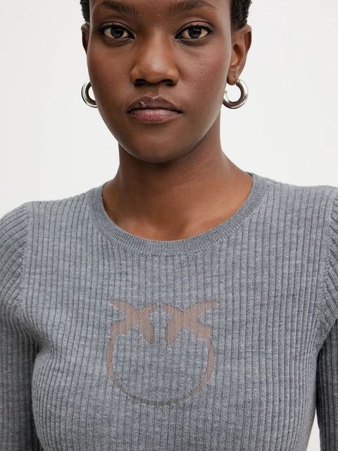 Pinko sweter wełniany damski kolor szary lekki