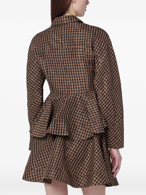 GANNI peplum check shirt - Brown