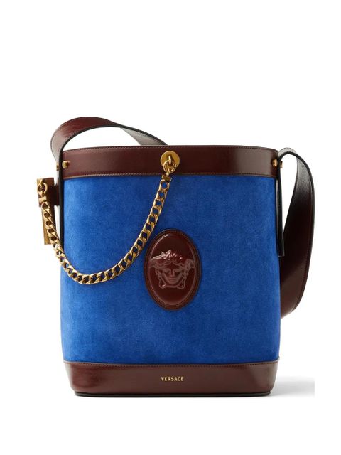 Versace Pivot small suede bucket bag - Blue - zdjęcie produktu nr 1
