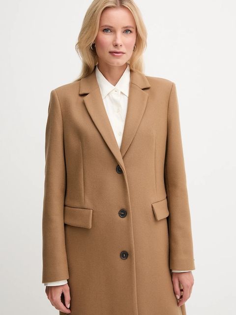 Tommy Hilfiger płaszcz z dodatkiem wełny kolor brązowy WW0WW47445