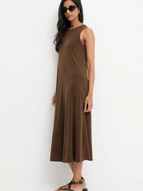 Answear.LAB sukienka kolor brązowy midi rozkloszowana