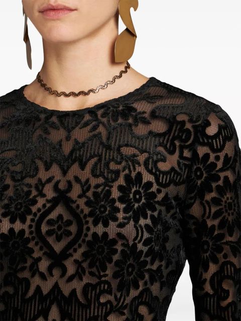 ETRO tulle and jacquard velvet top - Black