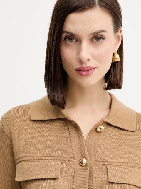 Morgan kardigan z domieszką wełny damski kolor brązowy lekki MIMDIE