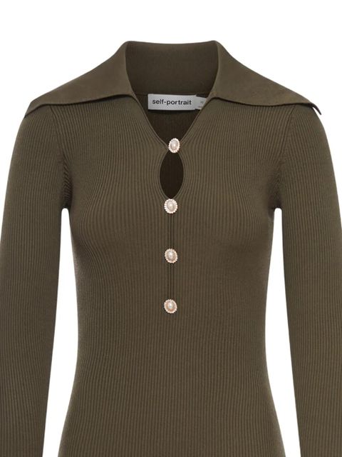 Self-Portrait oversized collar button midi dress - Green - zdjęcie produktu nr 2