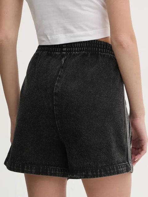 adidas Originals szorty jeansowe Firebird damskie kolor czarny z aplikacją high waist JD3107