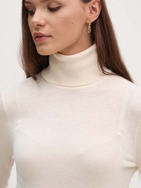 Lauren Ralph Lauren sweter z domieszką jedwabiu kolor beżowy lekki z golfem 200940470