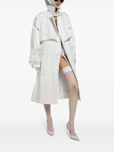 Dolce & Gabbana belted patent-finish trench coat - White