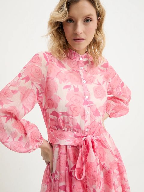 Answear.LAB sukienka z jedwabiem kolor różowy mini rozkloszowana