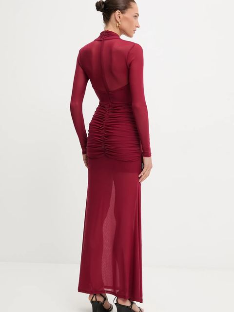 Bardot sukienka kolor bordowy maxi dopasowana 59987DB