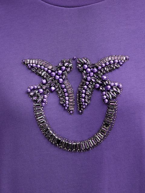 Pinko bluza bawełniana damska kolor fioletowy z aplikacją 100534 A2RO