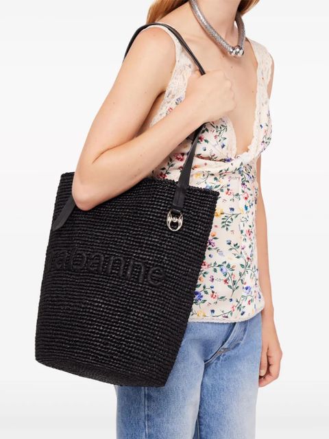 Rabanne logo-embroidered raffia tote bag - Black
