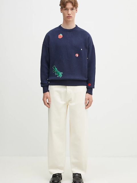 Fiorucci sweter z domieszką wełny Multipatch Dinosaur kolor granatowy ciepły M02SPKSW255KN01BL05