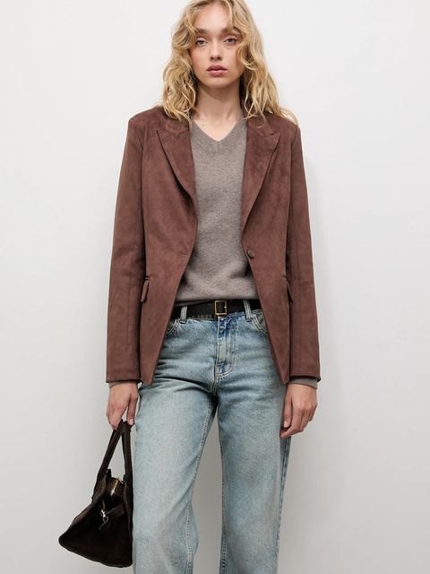 Answear.LAB marynarka kolor brązowy jednorzędowa gładka - zdjęcie produktu nr 1