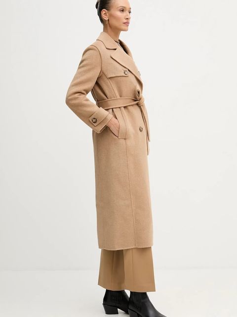 Pedro del Hierro płaszcz z dodatkiem wełny kolor brązowy 7522237