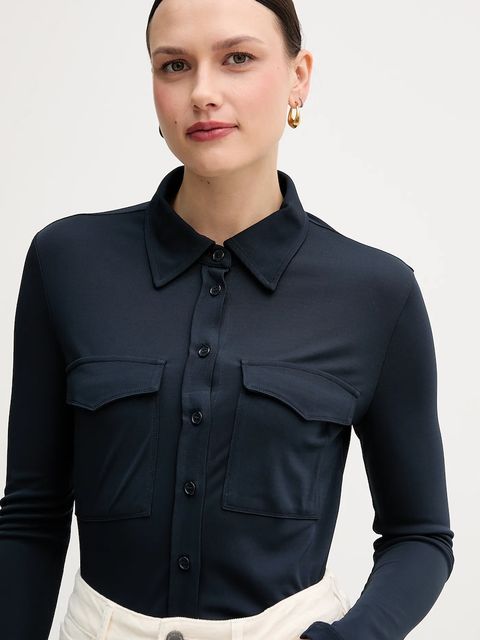 Sisley koszula damska kolor granatowy regular z kołnierzykiem klasycznym 54HXLQ09M - zdjęcie produktu nr 2