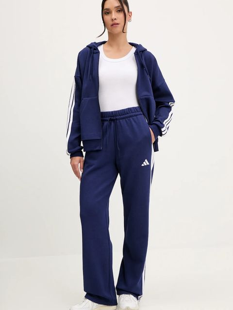 adidas bluza 3-Stripes damska kolor niebieski z kapturem z aplikacją JY3083