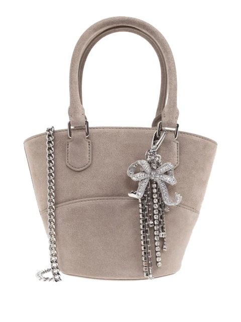 Self-Portrait charm-detail suede bucket bag - Grey