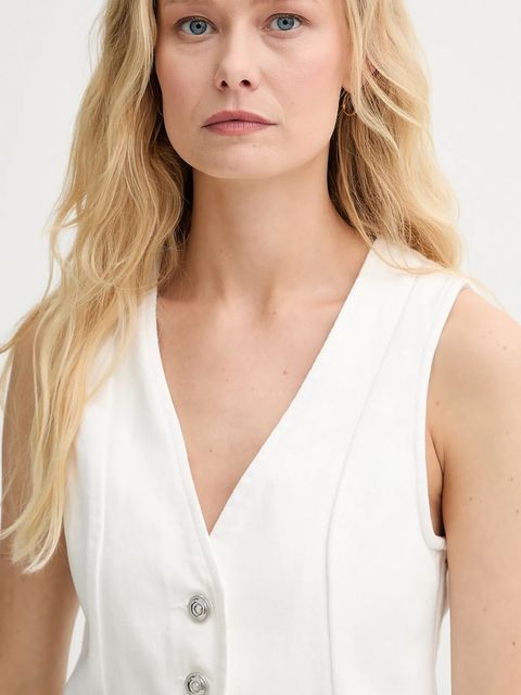 Morgan kamizelka jeansowa kolor biały jednorzędowa COKABI