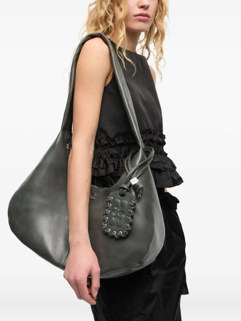 GANNI logo-tag leather shoulder bag - Black