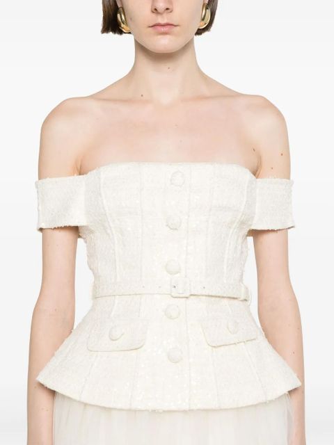 Self-Portrait bouclé tulle midi dress - Neutrals