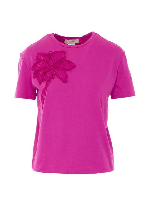 TWINSET embroidered floral T-shirt - Pink - zdjęcie produktu nr 1