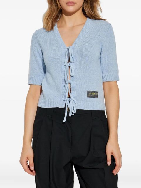 GANNI tie-fastening half-sleeved cardigan - Blue