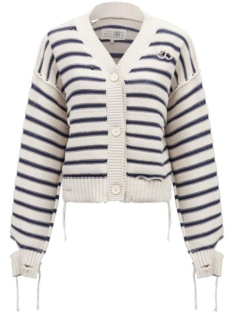 MM6 Maison Margiela striped cotton knit cardigan - White - zdjęcie produktu nr 1