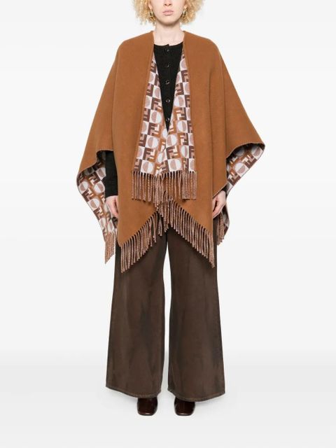FENDI fringe-detail cape - Brown