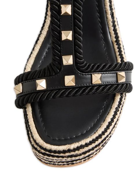 Valentino Garavani studded-detail rope wedge espadrilles - Black